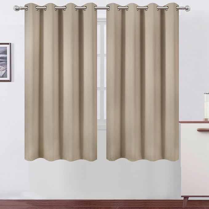 LEMOMO Khaki Blackout Curtains 66 x 63 Inch Length/Set of 2 Curtain by Lemomo