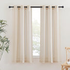 NICETOWN Beige Linen Curtains 63 inch Length 2 Panels, Grommet Flax Semi Sheer by NICETOWN