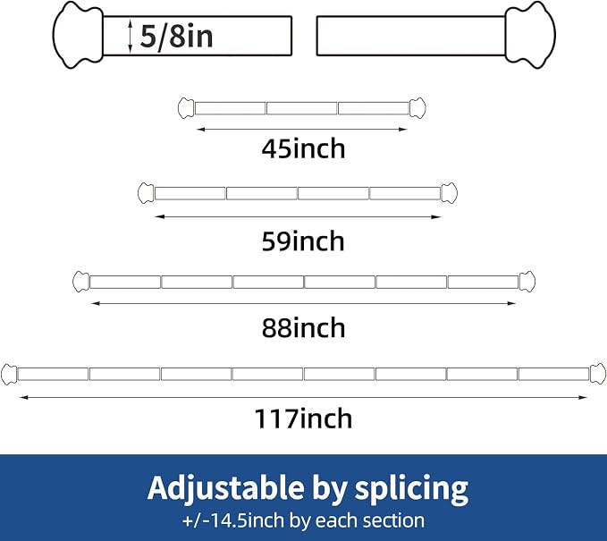 Small Curtain Rods for Windows 30" to 45" 5/8 Inch Standard Decorative Black - Image 4