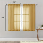 Gold Sheer Curtains for Bedroom Living Room 45 Inch Length 2 Panels, Soft Airy - Image 2