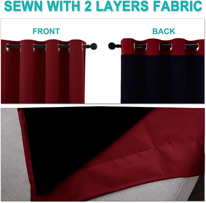 NICETOWN Total Shade Curtains and Draperies, Burgundy Red, Package of 2 - Image 5