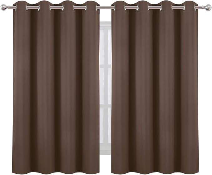 LEMOMO Blackout Curtains 66 x 54 Inch Long Chocolate Curtains Set of 2 Panels - Image 2