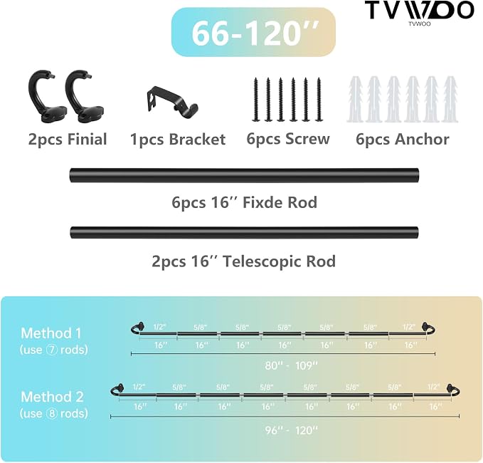 TVWOO Black Wrap Around Curtain Rods:5/8" Small Blackout Adjustable Window - Image 8