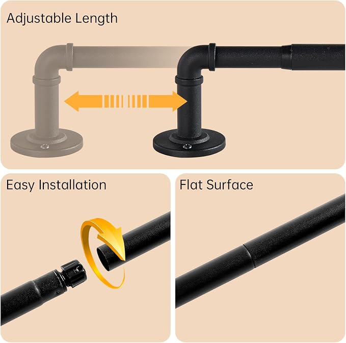 2 Pack Industrial Curtain Rods for Windows 48 to 84 Inches, for Indoor and - Image 3