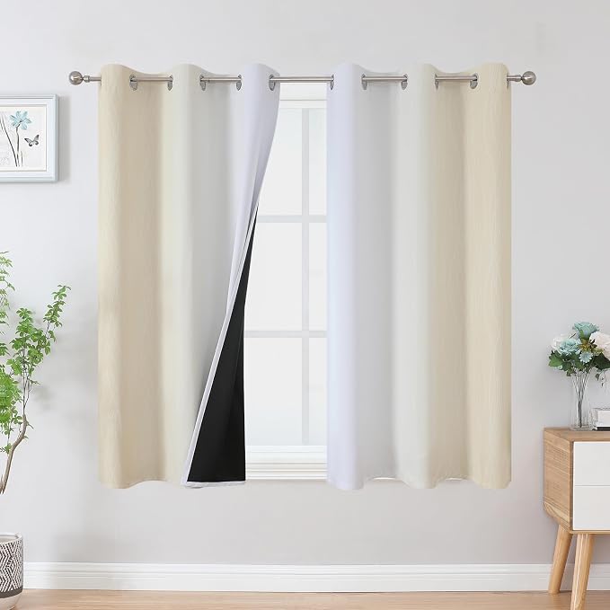 Estelar Textiler Beige and Greyish White Ombre Blackout Curtains 45 Inch Length by ESTELARTEXTILER