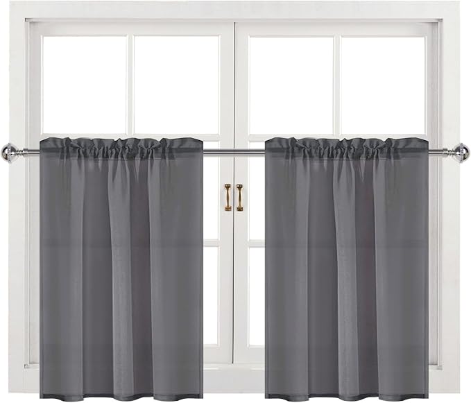 DWCN Dark Grey Sheer Curtains for Kitchen Windows - Image 9