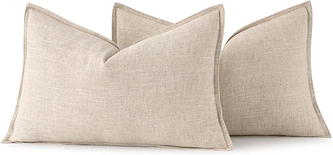 MIULEE Decorative Linen Lumbar Pillow Covers 12x24 Inch Natural Beige Boho - Image 6