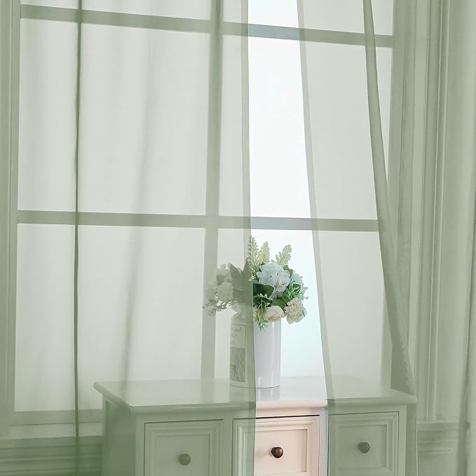 Aiyufeng Window Green Sheer Curtains 45 Inch Length 2 Panels Small Sheer - Image 2
