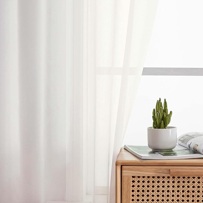 Kitchen Curtains 24 Inch Length Tier 2 Pieces, Ivory Sheer Curtain Solid Soft - Image 7