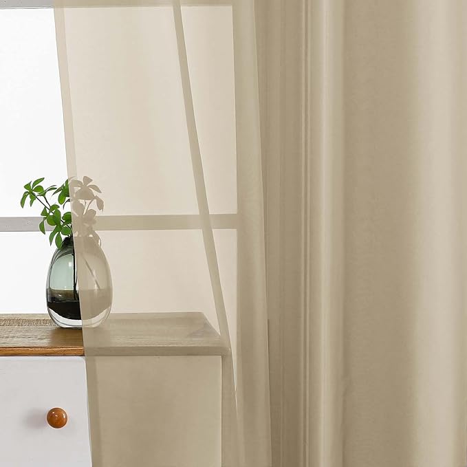 Taupe Small Sheer Curtains Tier 24 Inches Length 2 Pieces, Light Filtering Cafe - Image 4