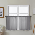 Gwine Charcoal Grey Sheer Curtain Tiers 24 Inch Length, Light Filtering Voile by Gwine