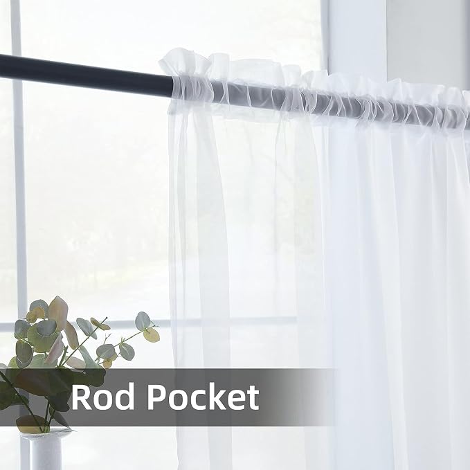 youleyar Solid Sheer Rod Pocket Curtain Voile Draperies 2 Panels White Beige - Image 4