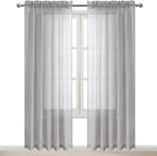 DWCN Grey Sheer Curtains Semi Transparent Voile Rod Pocket Curtains - Image 9