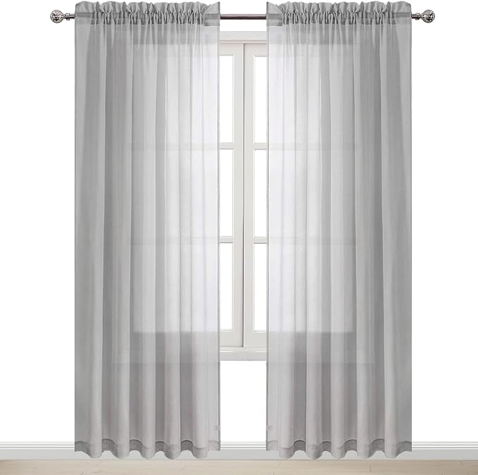 DWCN Grey Sheer Curtains Semi Transparent Voile Rod Pocket Curtains - Image 9