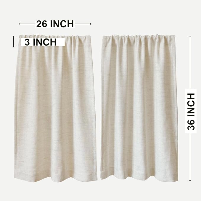 Faux Linen Kitchen Curtains 36 Inch Length Cafe Curtain Tiers - Image 7