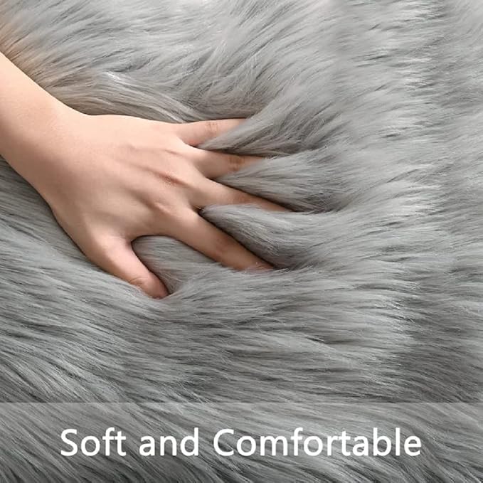 ORINOVA Silver Grey Faux Sheepskin Washable Shaggy Fur Area Rugs - Image 7