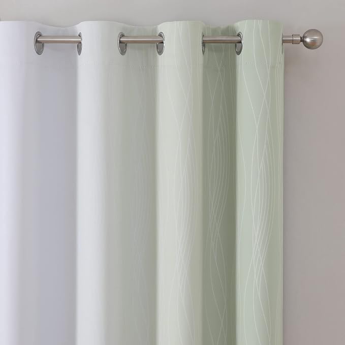 Estelar Textiler Sage and Greyish White Blackout Curtains 54 Inch Length - Image 4