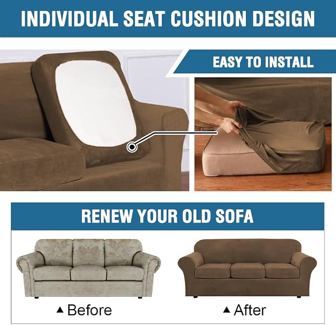 H.VERSAILTEX High Stretch Sofa Slipcover 4 Piece Cover Velvet Furniture - Image 6