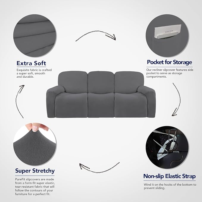 PureFit Super Stretch 3 Seats Recliner Sofa Couch Cover - Image 3