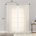 Cream Sheer Curtains 84 Inches Long 2 Panels Set - Image 2