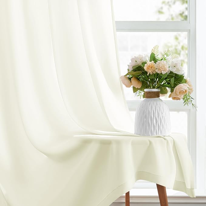 HOMEIDEAS Non-See-Through Ivory Privacy Sheer Kitchen Curtains, 30 X 36 Inches - Image 5
