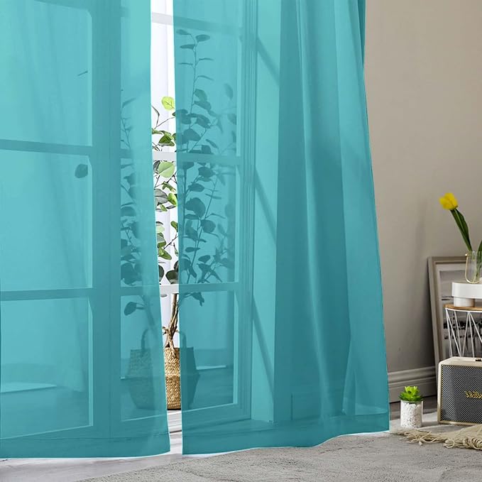 Turquoise Sheer Curtains for Bedroom Living Room 45 Inch Length 2 Panels - Image 8