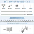 Silver Curtain Rods for Windows 36 to 240 Inch, Size:36-240 Inch - Image 8