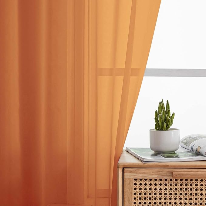 Sheer Orange Curtains for Bedroom Living Room 54 Inch Length 2 Panels Set - Image 6