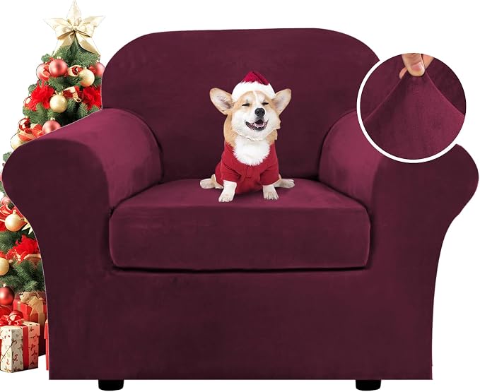 H.VERSAILTEX Rich Velvet Stretch 2 Piece Cover Chair Slipcover Sofa Cover by HVERSAILTEX