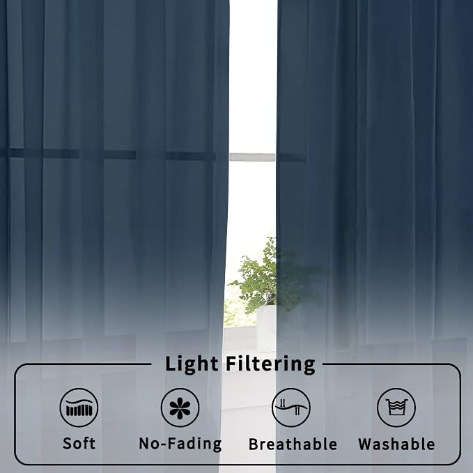 Aiyufneg Navy Blue Sheer Curtains 36 inches Long, Short Kitchen Window - Image 7