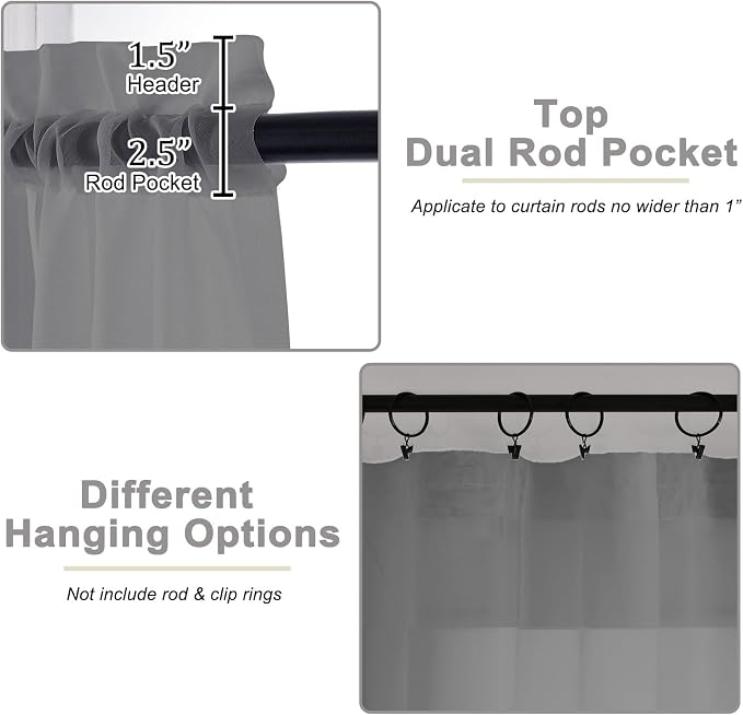 Grey Sheer Curtains 84 Inches Long 2 Panels, Soft Airy Light Filtering Curtains - Image 4