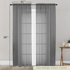 Sheer Grey Curtains for Bedroom Living Room 90 Inches Long 2 Panels Set - Image 2