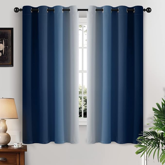 Yakamok Blue and Greyish White Ombre Curtains 63 Inch Length, Room Darkening by Yakamok
