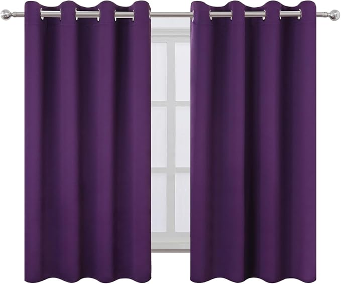 LEMOMO Blackout Curtains 66 x 54 Inch Long Purple Curtains Set of 2 Panels Room - Image 2
