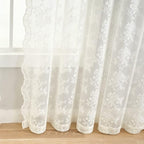 YJ YANJUN Vintage Lace Curtains 80 Inch Length Victorian Floral Cream Sheer - Image 4