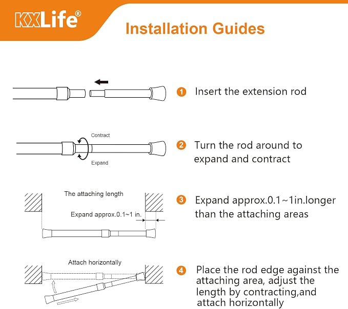 KXLife 2 Pcs Tension Curtain Rod 35 to 46 Inches, 5/8" Diameter Spring Curtain - Image 6