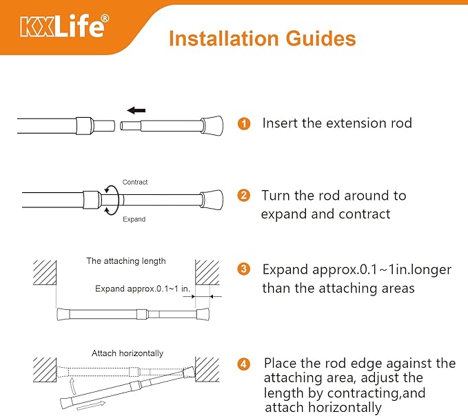 KXLife 4 Pcs Tension Curtain Rod 35 to 46 Inches, 5/8" Diameter Spring Curtain - Image 6