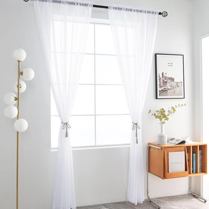 SpaceDresser Sheer Voile Window Treatment Rod Pocket Curtain Panels - Image 2