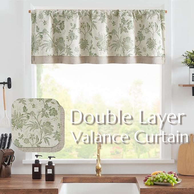 jinchan Floral Valance Curtain Linen Kitchen Valance - Image 2