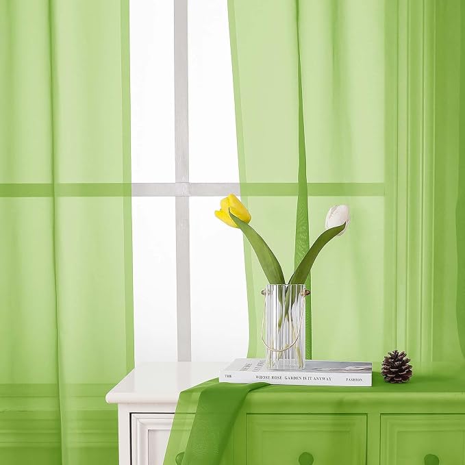 Lecloud Lime Sheer Curtains 72 Inches Long 2 Panels, Solid Voile Light - Image 6