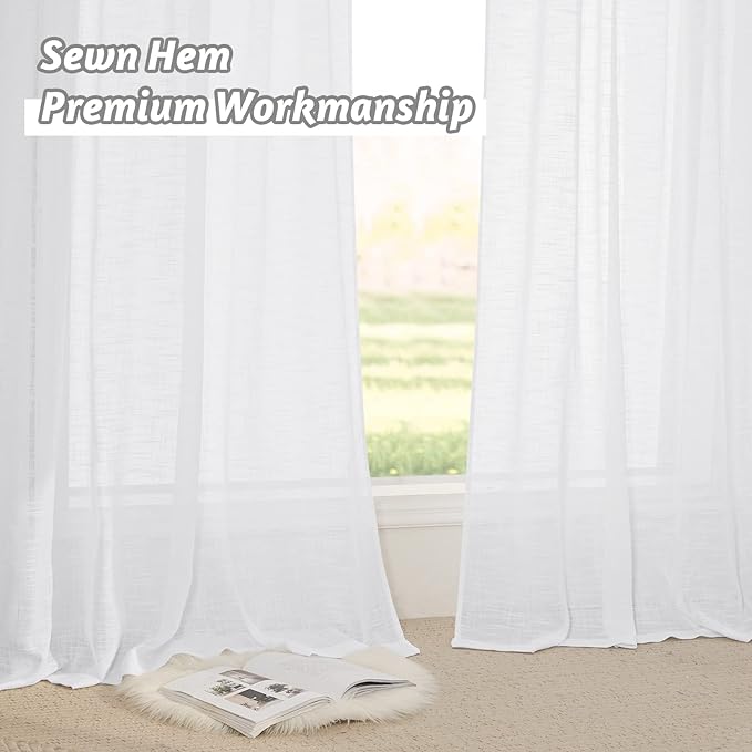 RYB HOME White Sheer Curtains for Bedroom, Semi Sheer Privacy Curtains & Drapes - Image 6