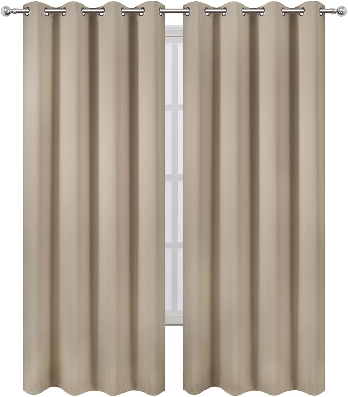LEMOMO Blackout Curtains 66 x 95 inch/Khaki Curtains Set of 2 Panels/Thermal - Image 2