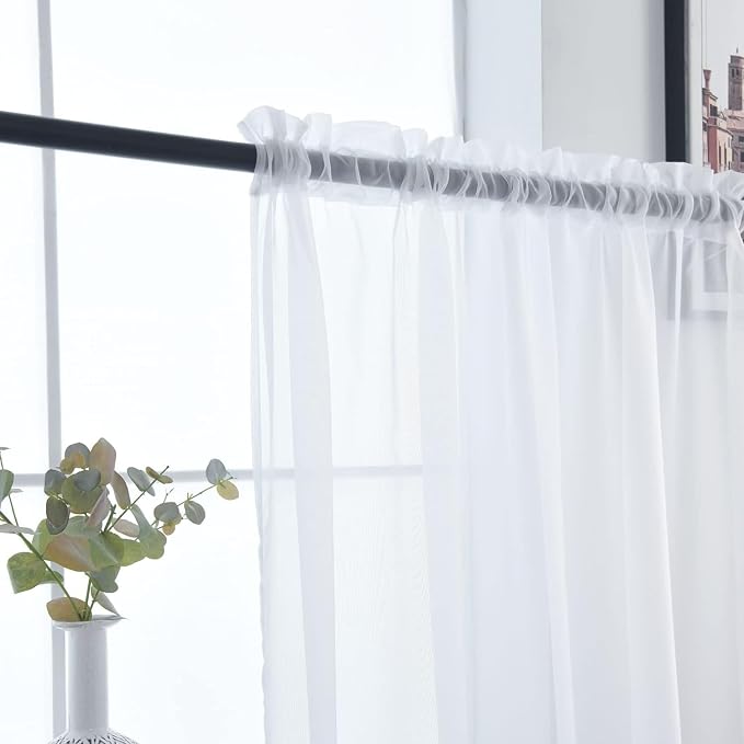 SpaceDresser Sheer White Curtains 4 Panels Rod Pocket Semi-Sheer Curtain 72 - Image 7