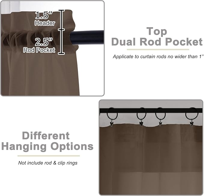 Sheer Chocolate Curtains for Bedroom Living Room 90 Inches Long 2 Panels Set - Image 4