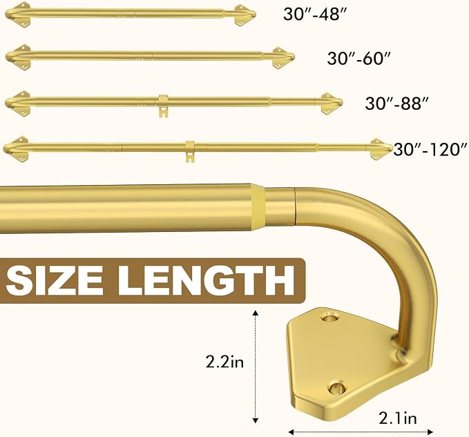 GXOACKJ Gold Curtain Rods for Windows 66 to 120 inch, 5/8 inch Adjustable Wrap - Image 4