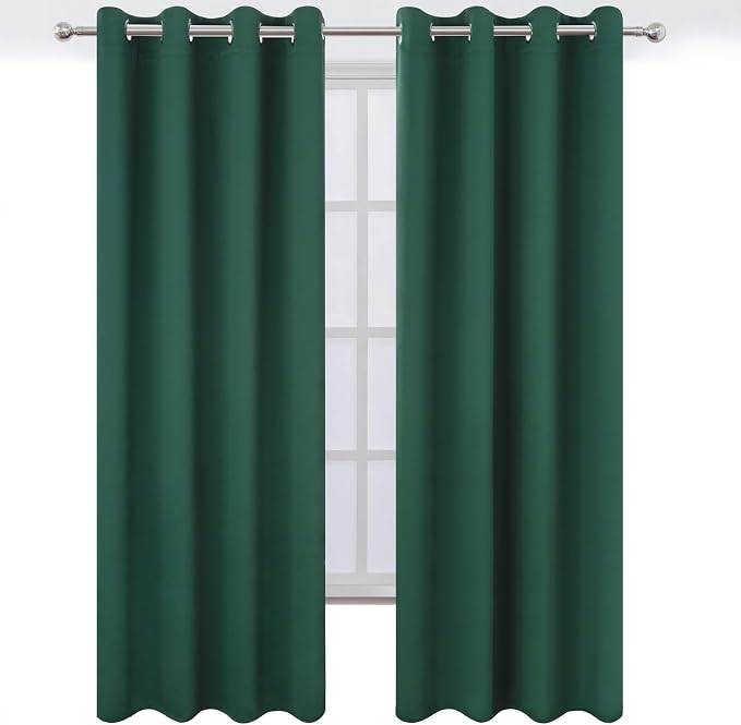 LEMOMO Blackout Curtains 52 x 90 Inch Long Dark Green Curtains Set of 2 Panels - Image 2