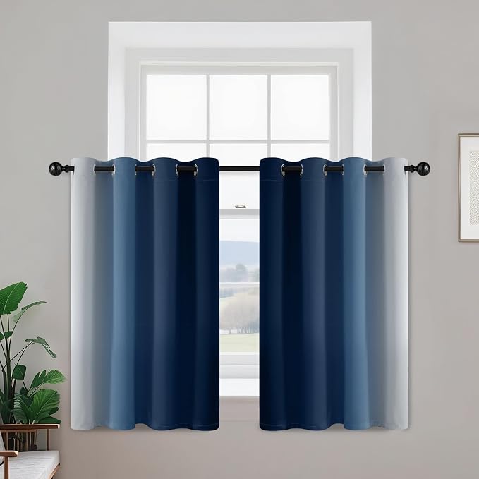 Yakamok Blue and Greyish White Ombre Curtains, Room Darkening Gradient Color - Image 2
