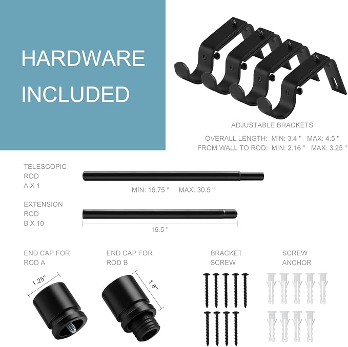 Byondeth Curtain Rods for Windows 16 to 170 Inches Adjustable Length 1 Inch - Image 4