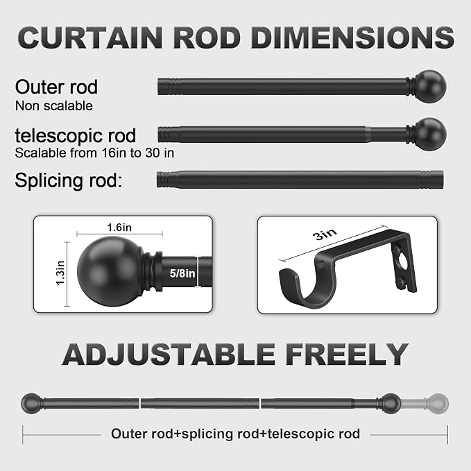 Matte Black Curtain Rods for Bedroom - Image 3