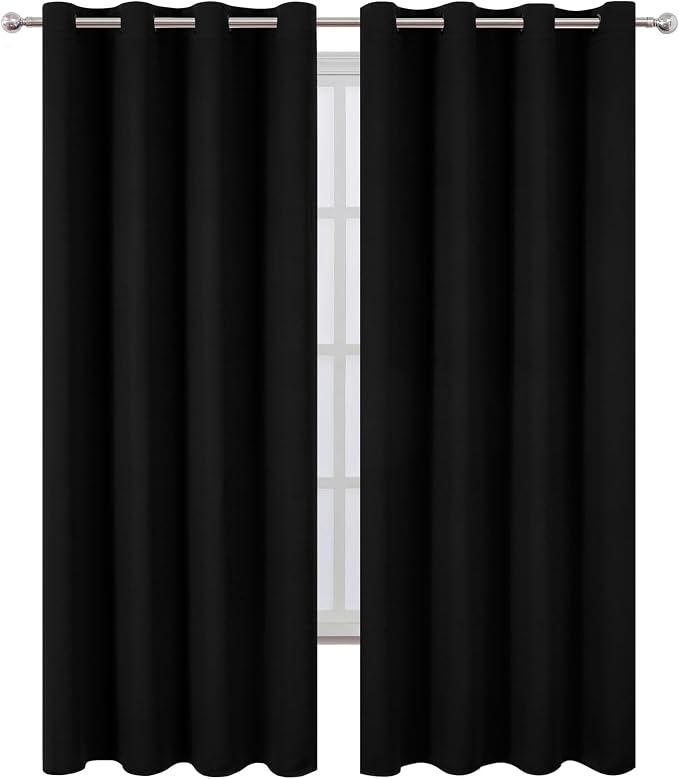 LEMOMO Blackout Curtains 52 x 90 Inch Long Black Curtains Set of 2 Panels Room - Image 2